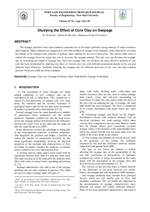 (PDF) Studying the Effect of Core Clay on Seepage