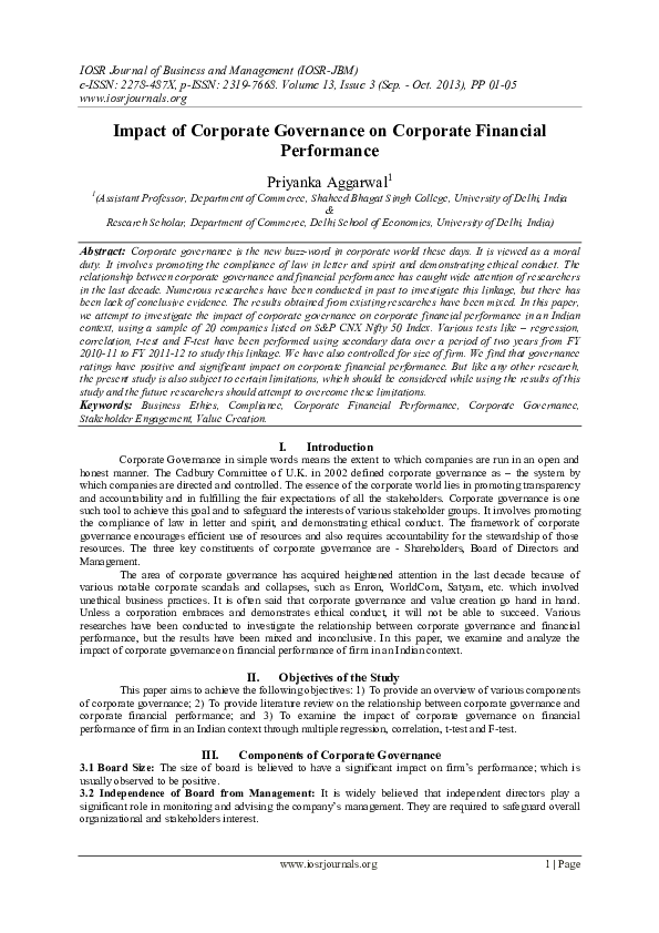(PDF) Impact of Corporate Governance on Corporate Financial Performance