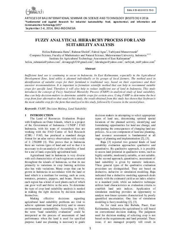(PDF) Fuzzy Analytical Hierarchy Process for Land Suitability Analysis