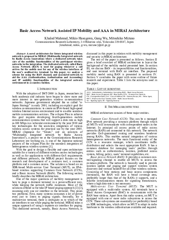 (PDF) Basic access network assisted IP mobility and AAA in MIRAI ...