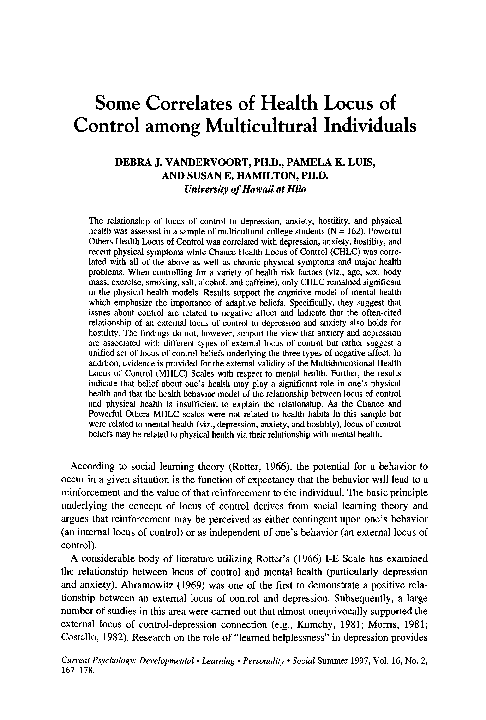(PDF) Some correlates of health locus of control among multicultural ...