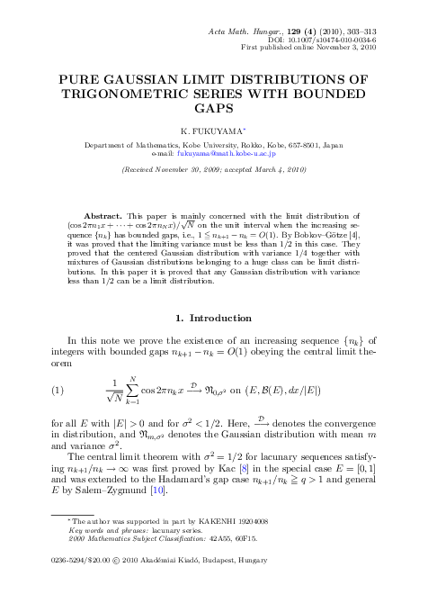 (PDF) Pure Gaussian limit distributions of trigonometric series with ...