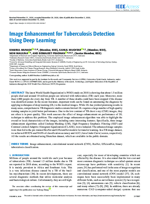 (PDF) Image Enhancement for Tuberculosis Detection Using Deep Learning