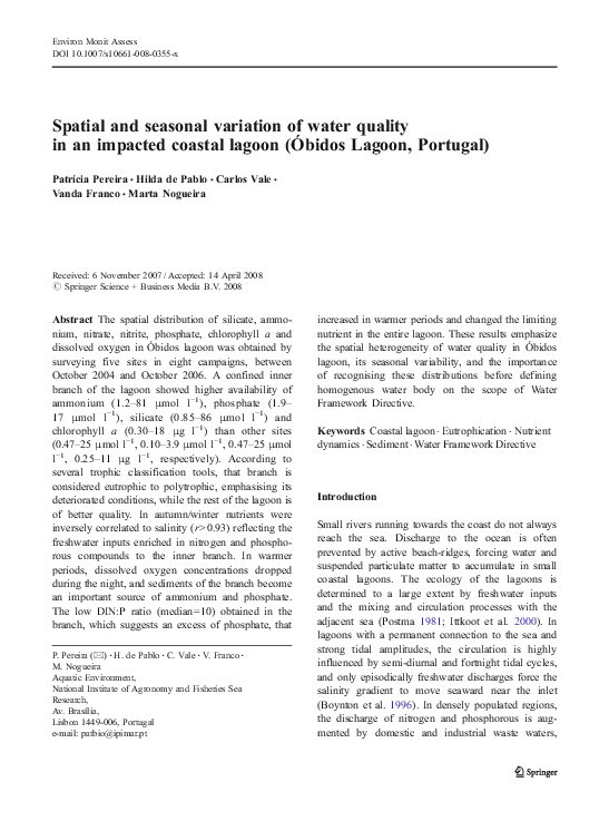(PDF) Spatial and seasonal variation of water quality in an impacted ...