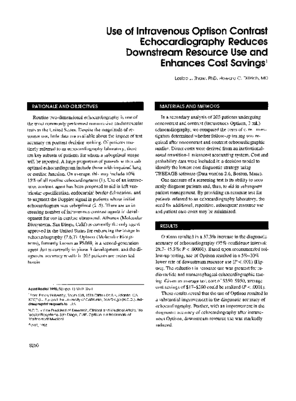 (PDF) Use of intravenous Optison contrast echocardiography reduces ...
