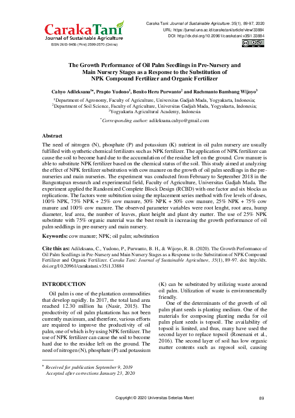(PDF) The Growth Performance of Oil Palm Seedlings in Pre-Nursery and ...
