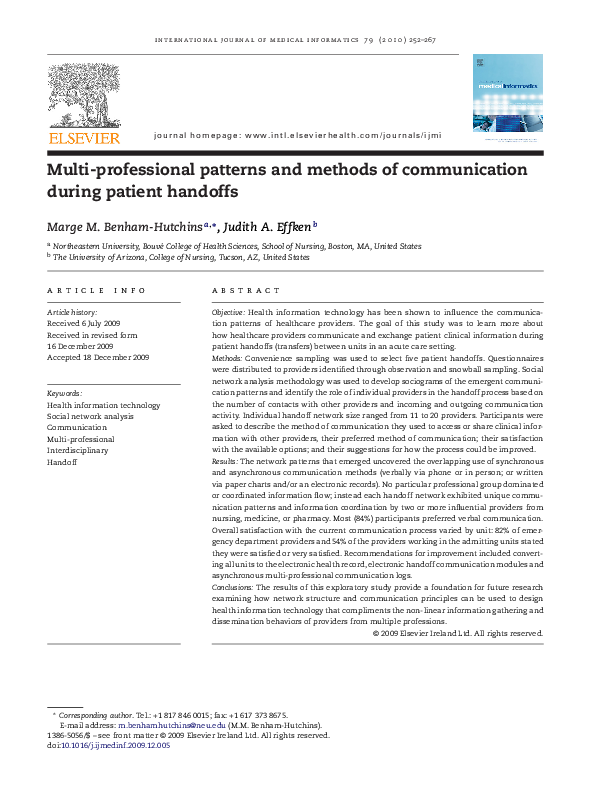 (PDF) Multi-professional patterns and methods of communication during ...