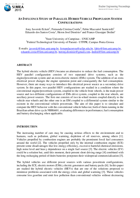 (PDF) An Influence Study of Parallel Hybrid Vehicle Propulsion System ...