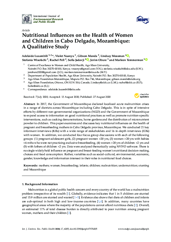 (PDF) Nutritional Influences on the Health of Women and Children in ...