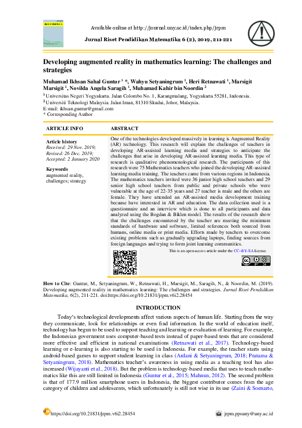 (PDF) Developing augmented reality in mathematics learning: The ...