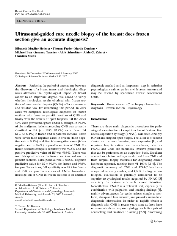 (PDF) Ultrasound-guided core needle biopsy of the breast: does frozen ...