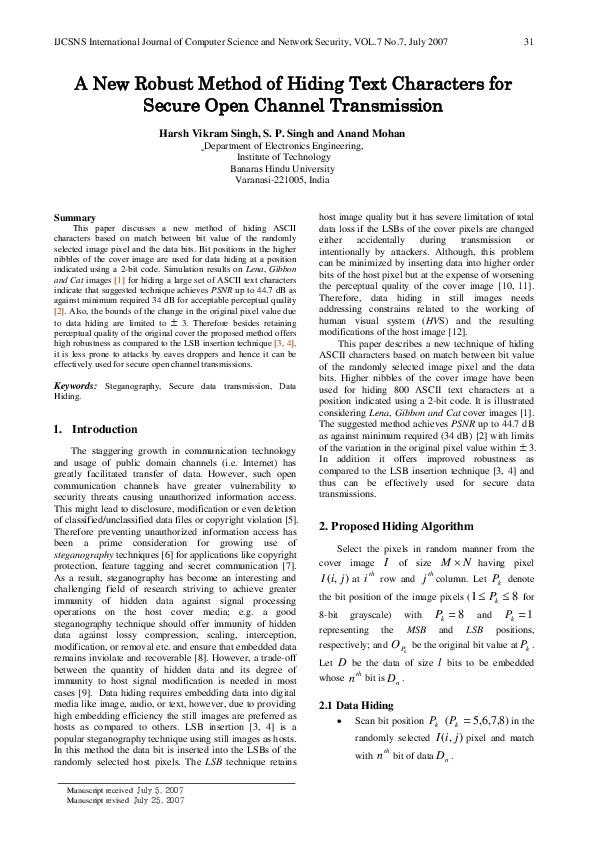 (PDF) A New Robust Method of Hiding Text Characters for Secure Open ...