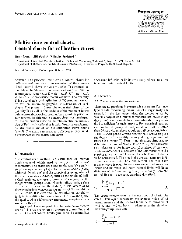 (PDF) Multivariate control charts: Control charts for calibration curves