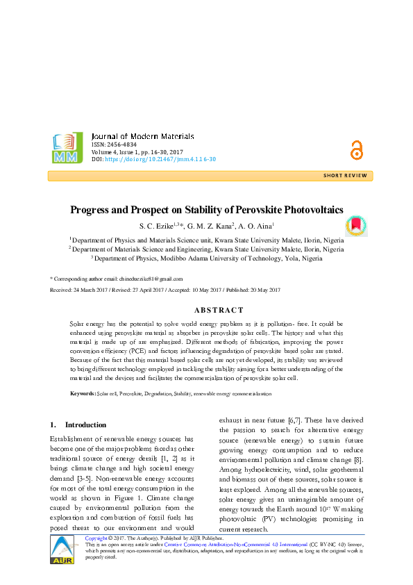 (PDF) Progress and Prospect on Stability of Perovskite Photovoltaics