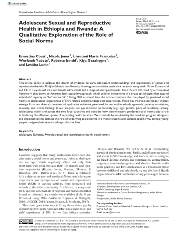(PDF) Adolescent Sexual and Reproductive Health in Ethiopia and Rwanda ...