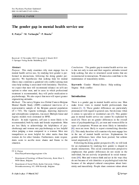 (PDF) The gender gap in mental health service use