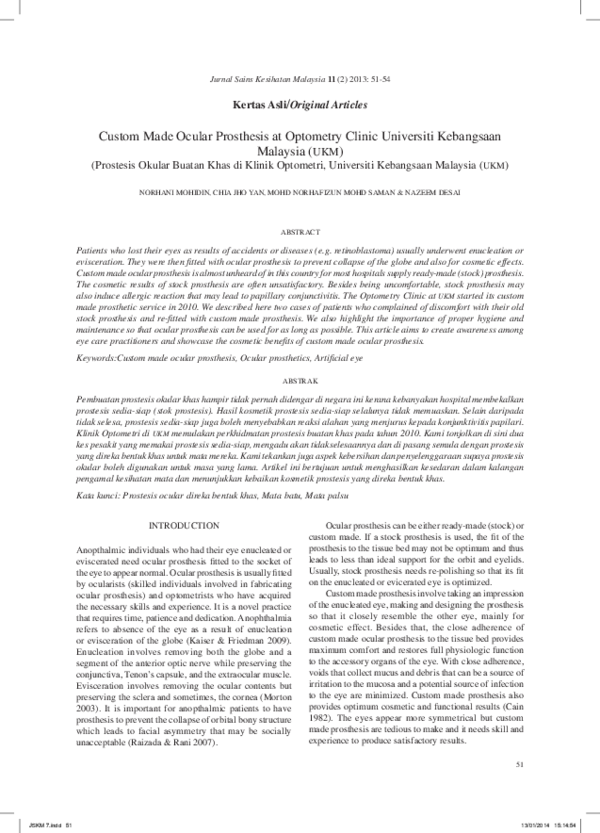 (PDF) Custom Made Ocular Prosthesis at Optometry Clinic Universiti ...
