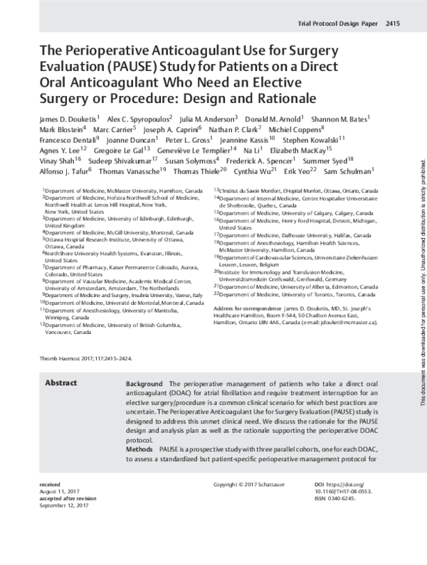 (PDF) The Perioperative Anticoagulant Use for Surgery Evaluation (PAUSE ...