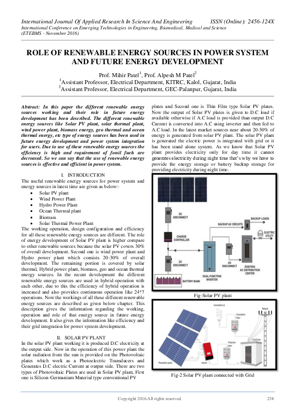 (PDF) ROLE OF RENEWABLE ENERGY SOURCES IN POWER SYSTEM AND FUTURE ...