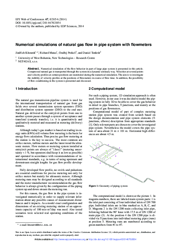 (PDF) Numerical simulations of natural gas flow in pipe system with ...
