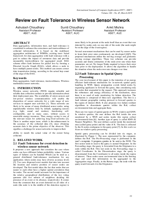 (PDF) Review on Fault Tolerance in Wireless Sensor Network
