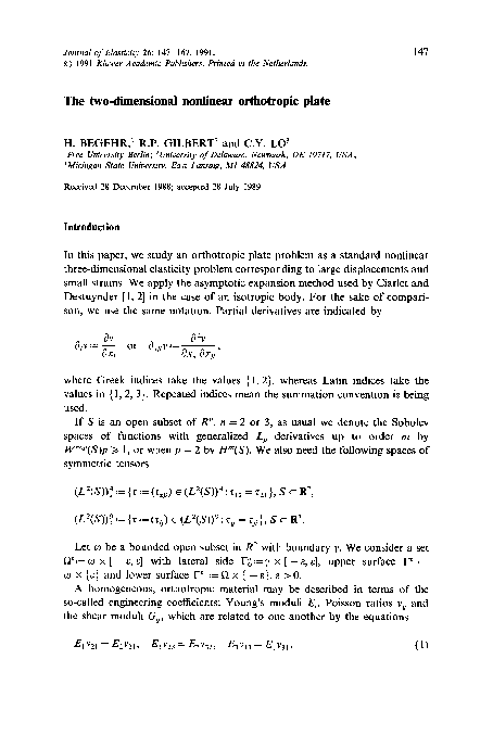 (PDF) The two-dimensional nonlinear orthotropic plate