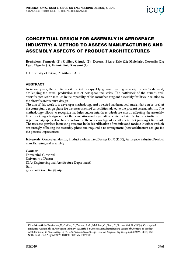 (PDF) Conceptual Design for Assembly in Aerospace Industry: A Method to ...