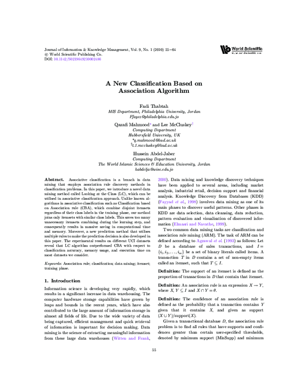 (PDF) A New Classification Based on Association Algorithm