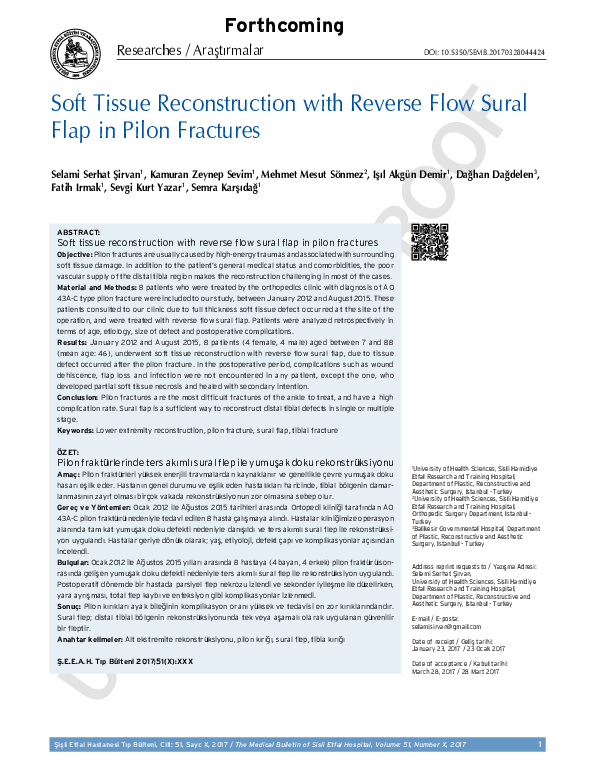 (PDF) Soft tissue reconstruction with reverse flow sural flap in pilon ...