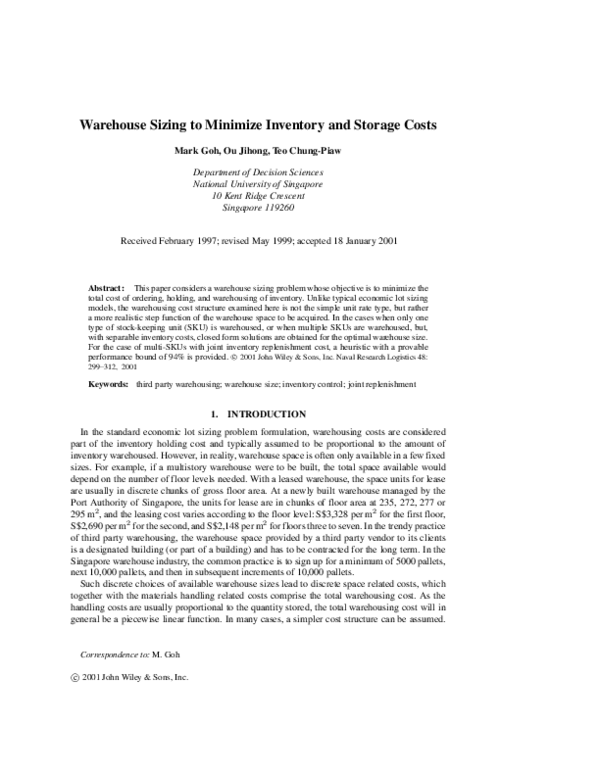 (PDF) Warehouse sizing to minimize inventory and storage costs