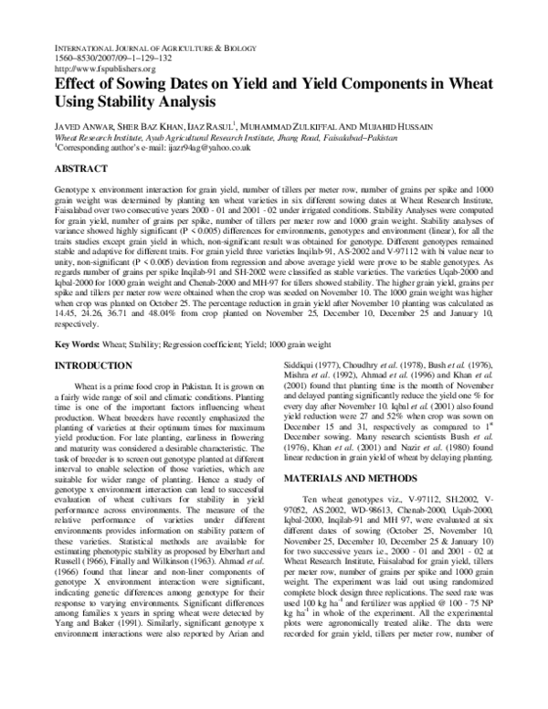 (PDF) Effect of Sowing Dates on Yield and Yield Components in Wheat ...