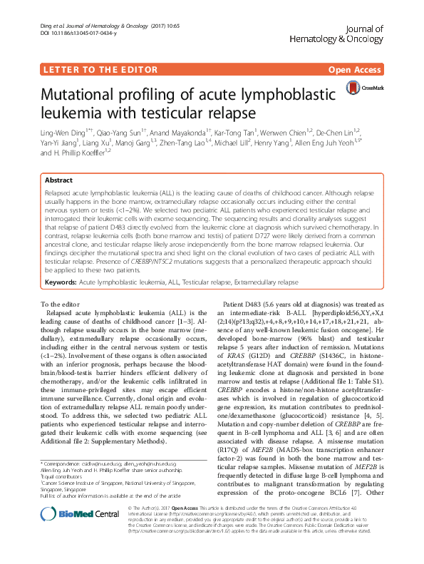 (PDF) Mutational profiling of acute lymphoblastic leukemia with ...