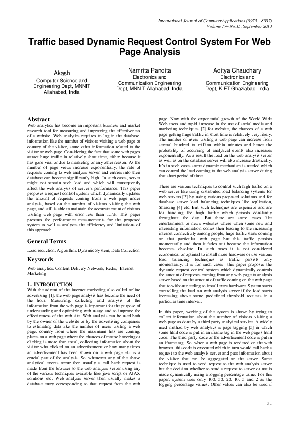 (PDF) Traffic based Dynamic Request Control System For Web Page Analysis