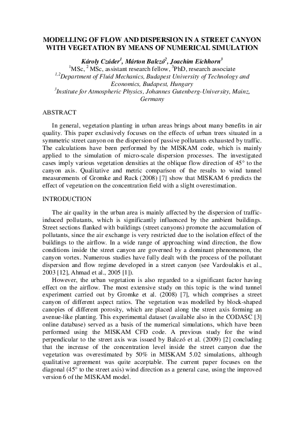 (PDF) Modelling of flow and dispersion in a street canyon with ...