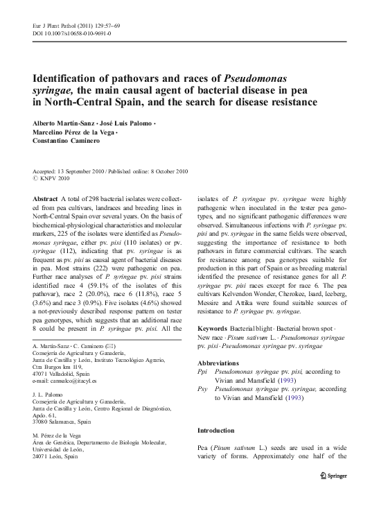 (PDF) Identification of pathovars and races of Pseudomonas syringae ...