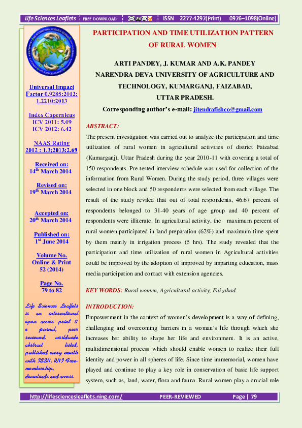 (PDF) Participation and Time Utilization Pattern of Rural Women