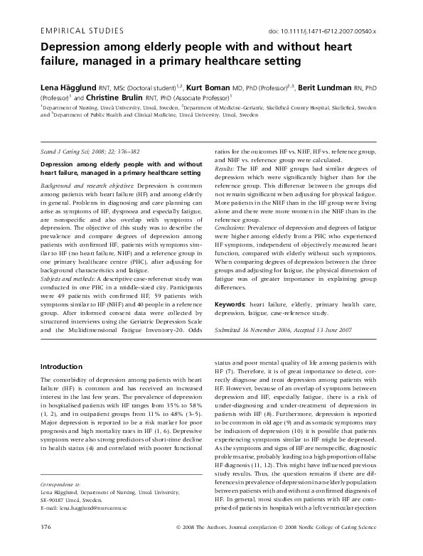 (PDF) Depression among elderly people with and without heart failure ...