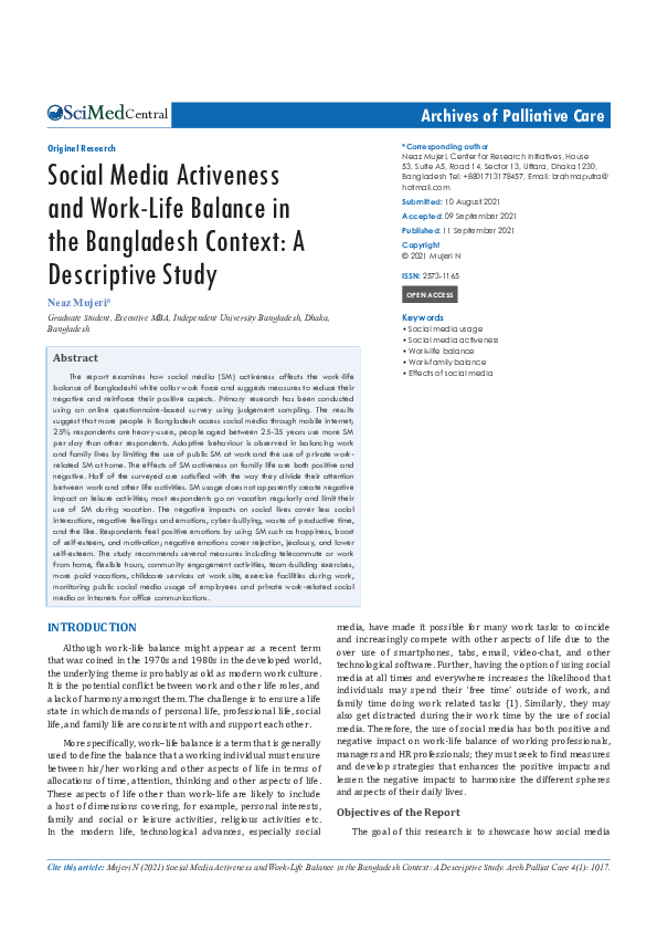 (PDF) Social Media Activeness and Work-Life Balance in the Bangladesh ...