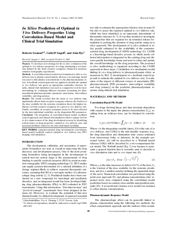 (PDF) In silico prediction of optimal in vivo delivery properties using ...