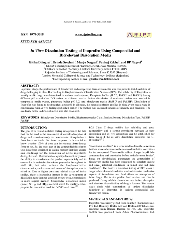 (PDF) In Vitro Dissolution Testing of Ibuprofen Using Compendial and ...