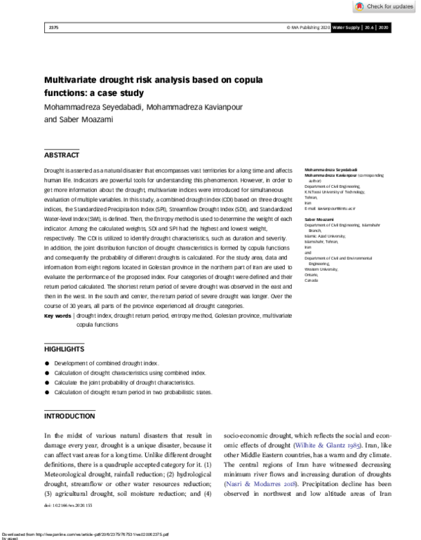 (PDF) Multivariate drought risk analysis based on copula functions: a ...