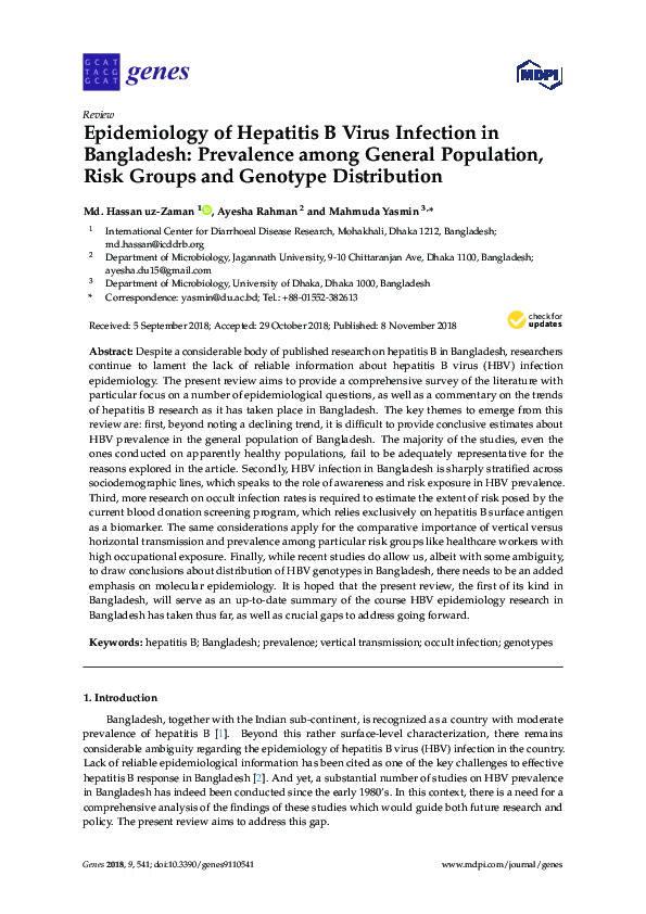 (PDF) Epidemiology of Hepatitis B Virus Infection in Bangladesh ...