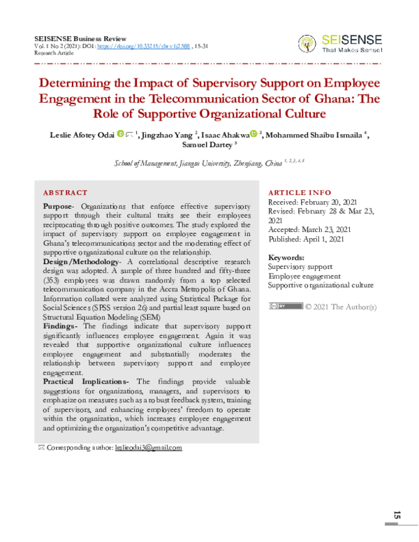 (PDF) Determining the Impact of Supervisory Support on Employee ...