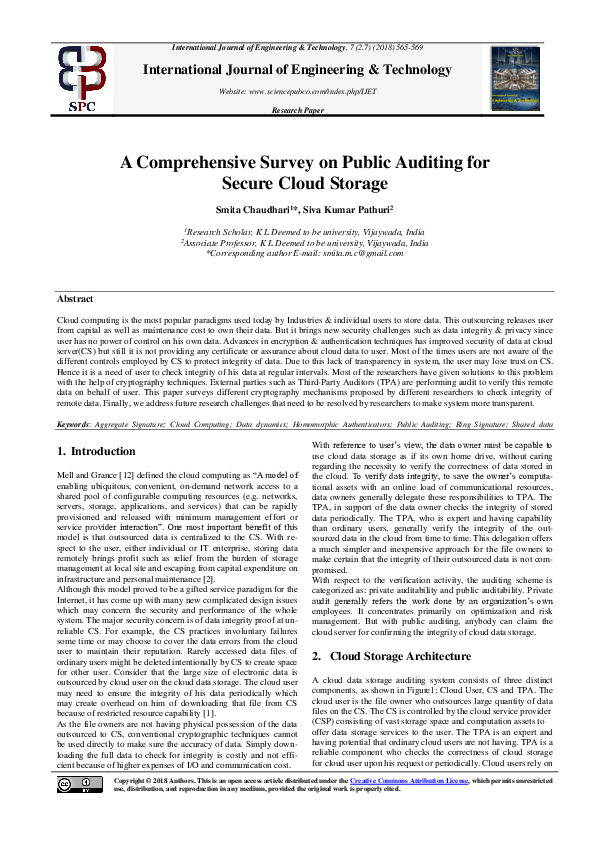 (PDF) A Comprehensive Survey on Public Auditing for Secure Cloud Storage