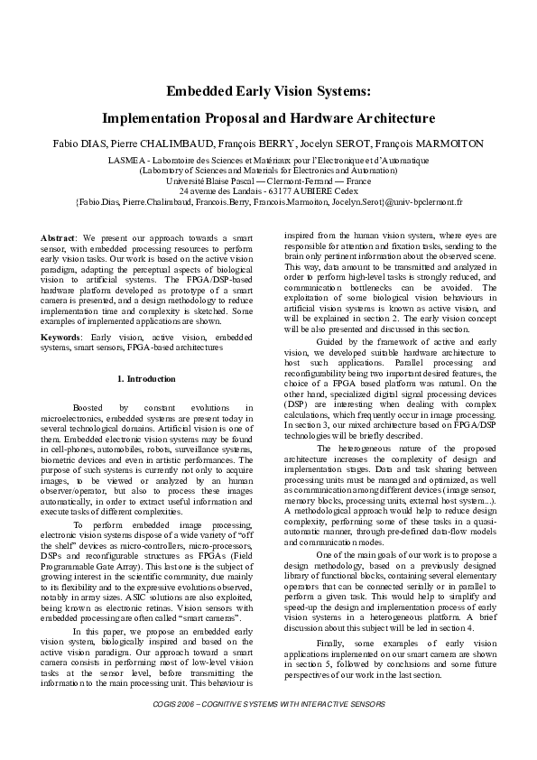 (PDF) Embedded early vision systems: implementation proposal and ...