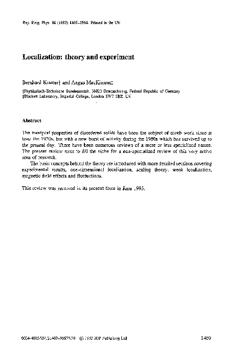 (PDF) Localization: theory and experiment