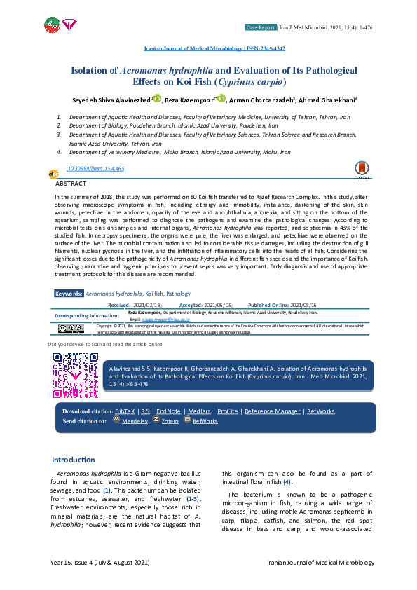 (DOC) Isolation of Aeromonas hydrophila and Evaluation of Its ...