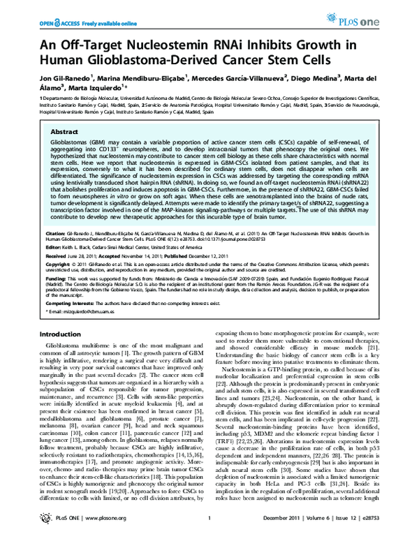 (PDF) An Off-Target Nucleostemin RNAi Inhibits Growth in Human ...