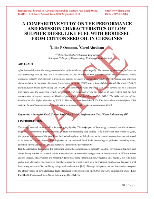 (PDF) A Comparitive Study on the Performance and Emission ...