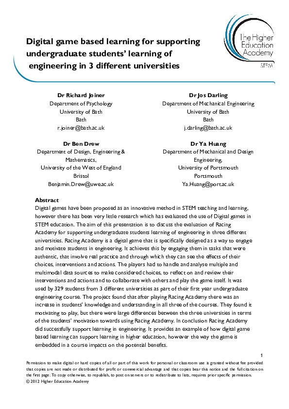 (PDF) Digital game based learning for supporting undergraduate students ...
